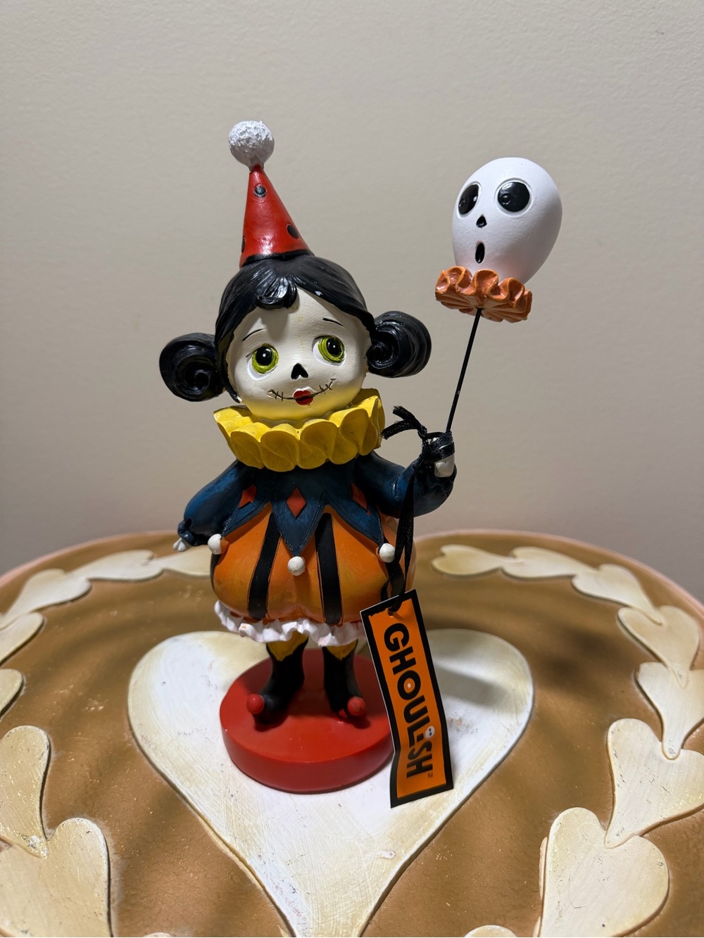 Ghoulish Resin Halloween Clown Girl with Ghost Balloon